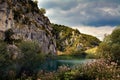 Plitvice Lakes Magical Scenery under Moody Skies - Croatia Royalty Free Stock Photo