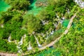 Plitvice Lakes National Park airview waterfalls and ways, Croatia, Europe