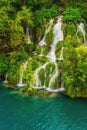 Amazing emerald lakes and waterfalls, surrounded by forests at Plitvice Lakes National Park, Croatia