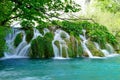 Plitvice Lakes National Park waterfall landscape with turquoise blue and green water in Croatia. Royalty Free Stock Photo