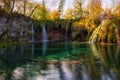 Plitvice lakes Plitvicka jezera national park, Croatia. Amazing autumn sunny landscape Royalty Free Stock Photo