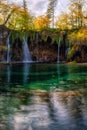 Plitvice lakes Plitvicka jezera national park, Croatia. Amazing autumn sunny landscape Royalty Free Stock Photo