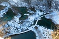 Plitvice lakes during winter, aerial view