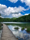 Plitvice national park Croatia beautiful lakes and woden bridges Royalty Free Stock Photo
