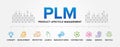 PLM - Product Lifecycle Management concept vector icons set infographic background. Royalty Free Stock Photo