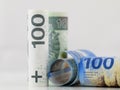 The PLN and CHF banknotes are close to each other Royalty Free Stock Photo