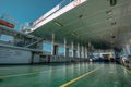 PLOCE, CROATIA - August 30, 2017: Passenger and car ferry crosses Peljesac channel in Croatia on sunny summer day. Interior and