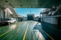 PLOCE, CROATIA - August 30, 2017: Passenger and car ferry crosses Peljesac channel in Croatia on sunny summer day. Interior and