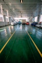 PLOCE, CROATIA - August 30, 2017: Passenger and car ferry crosses Peljesac channel in Croatia on sunny summer day. Interior and