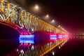 Plock, Poland - Road-railway bridge over the Vistula Wisla river in illuminated at night Royalty Free Stock Photo
