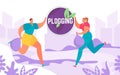 Plogging banner lets running and picking up litter man and woman, clear the world, vector illustration eco marathon.