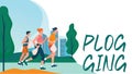 Plogging banner. People pick up trash during a jog. Woman and man