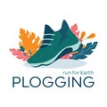 Plogging banner, run for Earth concept. Modern eco trend,