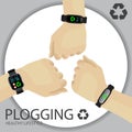 Plogging Concept. Healthy Lifestyle. A Human Hand With Wristband