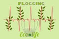 Plogging concept icon. Healthy heart, pulse, clean planet, bag for collecting garbage- elements for posters, banners, textiles,