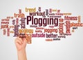 Plogging word cloud and hand with marker concept Royalty Free Stock Photo