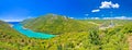 Plomin valley and bay power plant in green landscape highest croatian chimney panoramic view