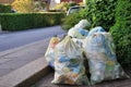 plon, Germany, June 24 2020, yellow bags with plastic pvc rubbish, waste, for recycling