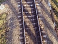 Plot railway. Top view on the rails. High-voltage lines for electric trains