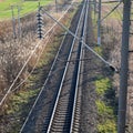 Plot railway. Top view on the rails. High-voltage Royalty Free Stock Photo