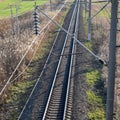 Plot railway. Top view on the rails. High-voltage