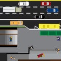 Plot road, highway, street, with the store. Underground crossing. Crossroads. Bus stop. With different cars. Top view of