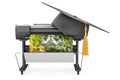 Plotter, large format inkjet printer with education hat. 3D rendering Royalty Free Stock Photo