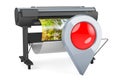 Plotter, large format inkjet printer with map pointer. 3D rendering Royalty Free Stock Photo