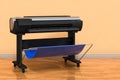 Plotter, large format inkjet printer in room near wall, 3D rendering Royalty Free Stock Photo