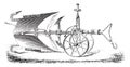 Plough double-Delahaye Tailor with both feet subsoiler, vintage engraving