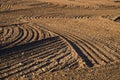 Ploughed cultivated farm field soil background