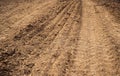 Ploughed field, soil close up, agricultural background Royalty Free Stock Photo