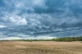 Ploughed viewld in forest coutryside view