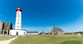 Panorama view of the Point Saint Mathieu lighthouse and abbey and chapel on the  coast of Brittany in France Royalty Free Stock Photo