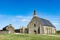 View of the chapel near the abbey and lighthouse of Pointe Saint Mathieu in Brittany