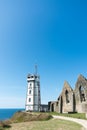 View of the new Point Saint Mathieu lighthouse on the coast of Brittany in France Royalty Free Stock Photo