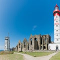 View of the Point Saint Mathieu lighthouses and abbey on the coast of Brittany in France Royalty Free Stock Photo