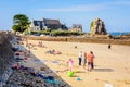 People enjoying the beach of Pors Hir in Brittany, France Royalty Free Stock Photo
