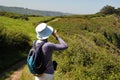 PLOUHA, FRANCE -May25 2017 : Hiker on the GR34 at Plouha