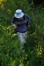 PLOUHA, FRANCE -May25 2017 : Hiker on the GR34 at Plouha