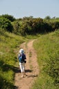 PLOUHA, FRANCE -May25 2017 : Hiker on the GR34 at Plouha