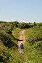 PLOUHA, FRANCE -May25 2017 : Hiker on the GR34 at Plouha