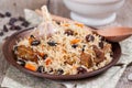 Plov, pilaf with rice, meat, raisins Royalty Free Stock Photo