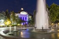 Night Photo of Fountains in front of Town Hall in Plovdiv, Bulgaria Royalty Free Stock Photo