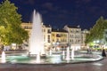 Night Photo of Fountains in front of Town Hall in Plovdiv, Bulgaria Royalty Free Stock Photo