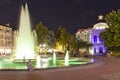 Night Photo of Fountains in front of Town Hall in Plovdiv, Bulgaria Royalty Free Stock Photo