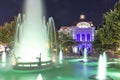 Night Photo of Fountains in front of Town Hall in Plovdiv, Bulgaria Royalty Free Stock Photo