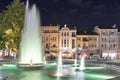 Night Photo of Fountains in front of Town Hall in Plovdiv, Bulgaria Royalty Free Stock Photo