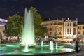 Night Photo of Fountains in front of Town Hall in Plovdiv, Bulgaria Royalty Free Stock Photo