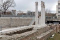 PLOVDIV, BULGARIA - DECEMBER 30 2016: Panorama of Ruins of Roman Odeon in city of Plovdiv